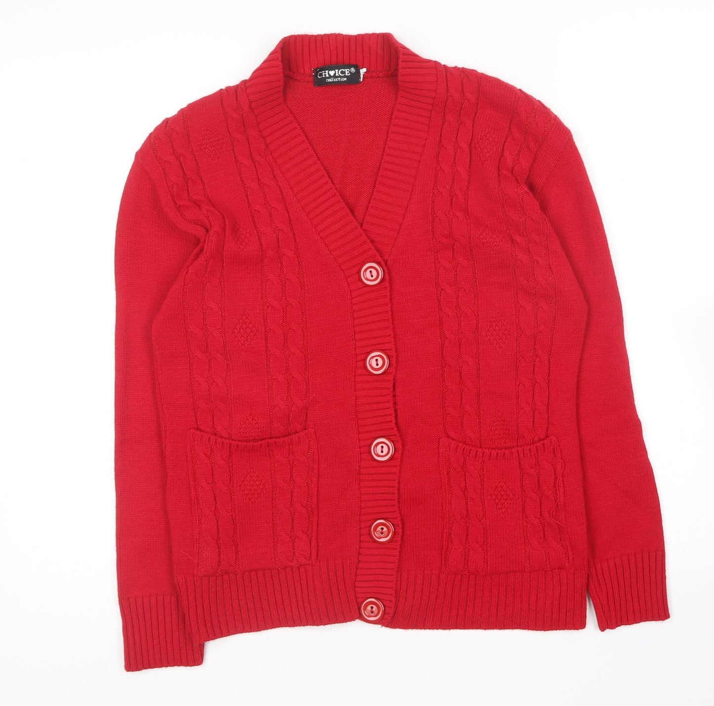 Choice Collection  Womens Red V-Neck  Acrylic Cardigan Jumper Size S