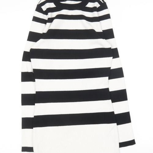 Lipsy Womens Black Round Neck Striped Cotton Pullover Jumper Size 8