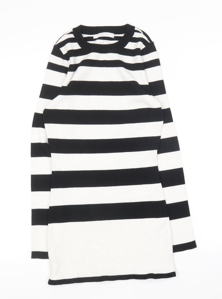 Lipsy Womens Black Round Neck Striped Cotton Pullover Jumper Size 8
