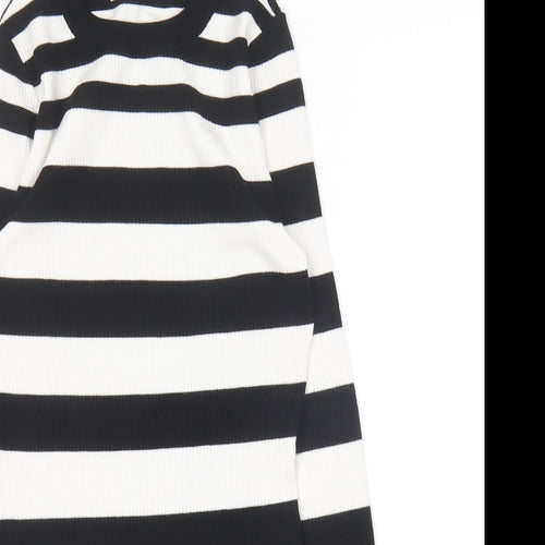 Lipsy Womens Black Round Neck Striped Cotton Pullover Jumper Size 8