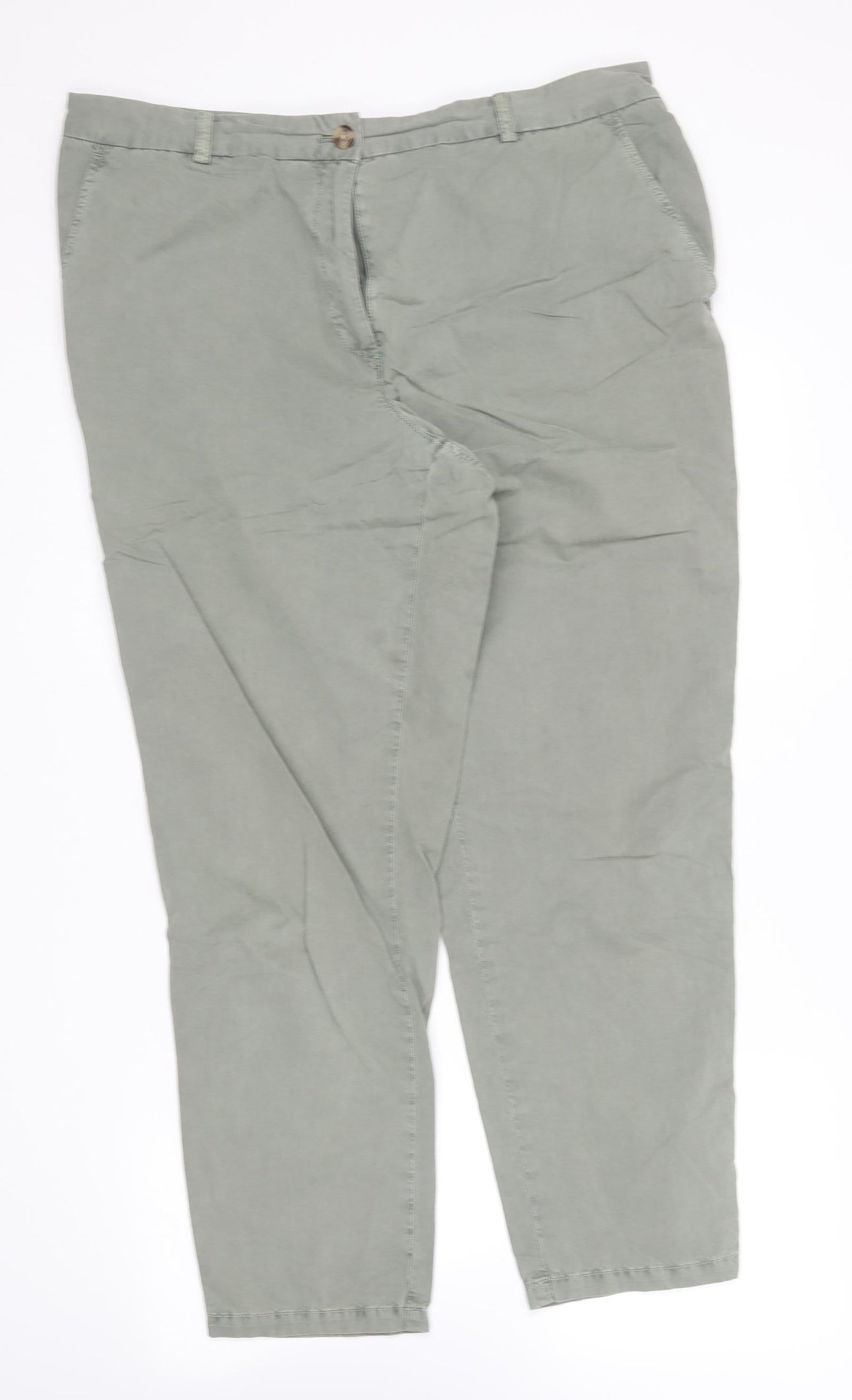 Marks and Spencer Womens Green  Cotton Chino Trousers Size 18 L29 in Regular