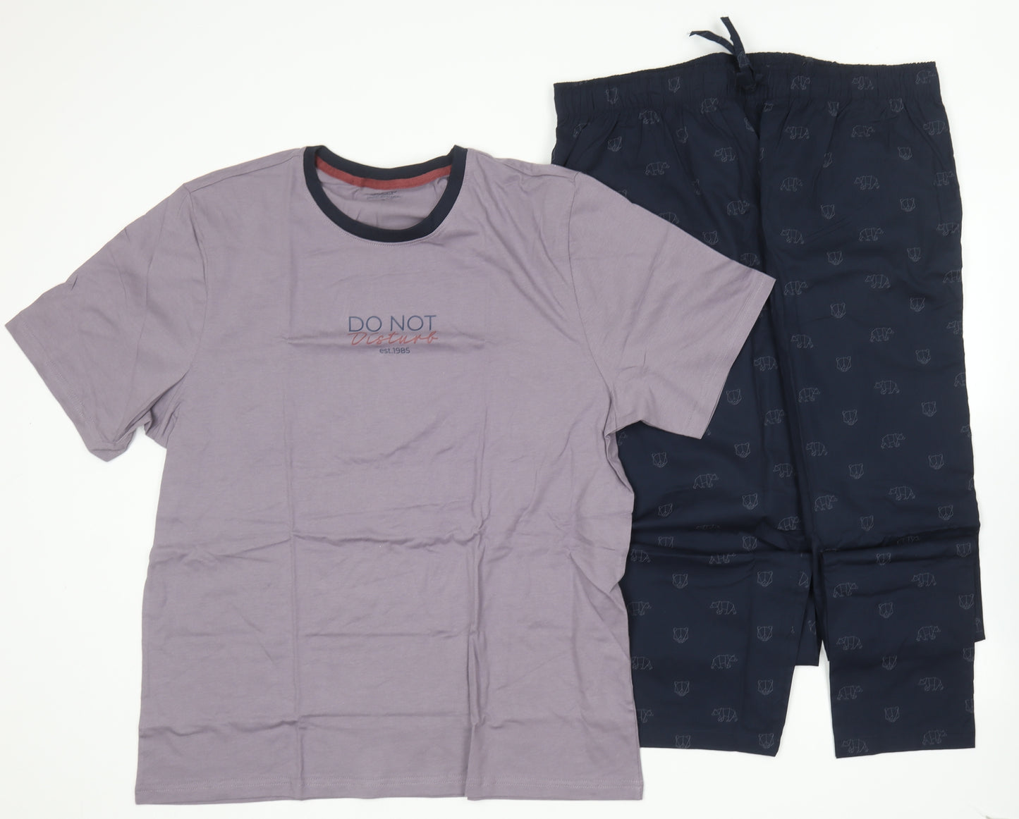 Matalan Mens Blue Solid Cotton  Pyjama Set Size XL
