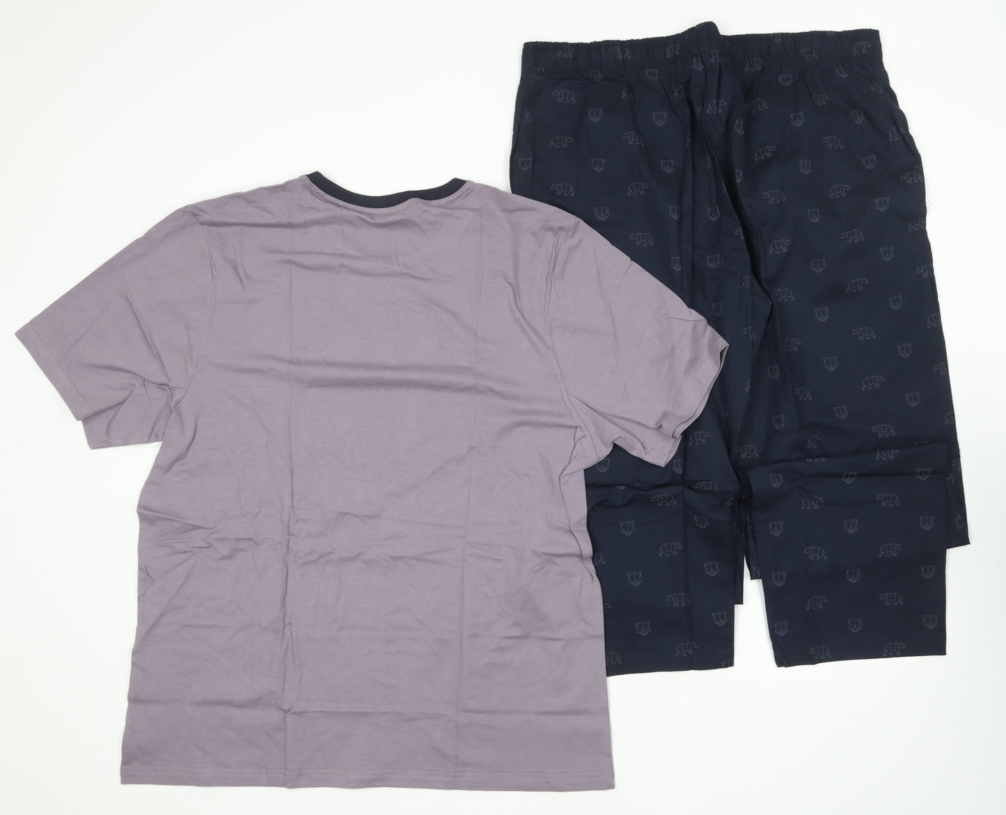 Matalan Mens Blue Solid Cotton  Pyjama Set Size XL