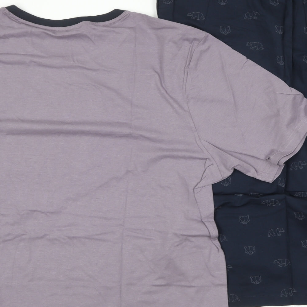 Matalan Mens Blue Solid Cotton  Pyjama Set Size XL