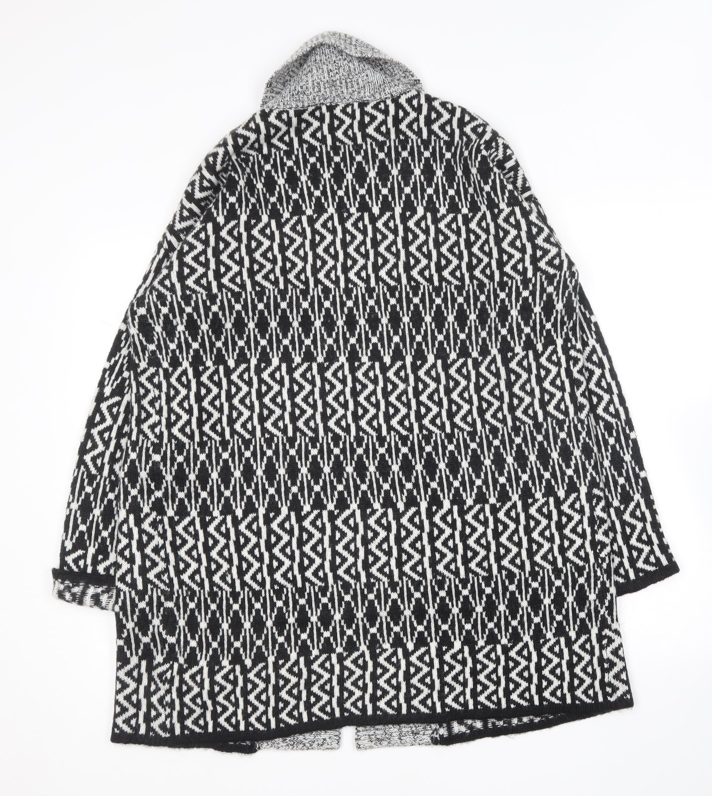 Love Knitwear  Womens Black V-Neck Geometric Acrylic Cardigan Jumper Size M