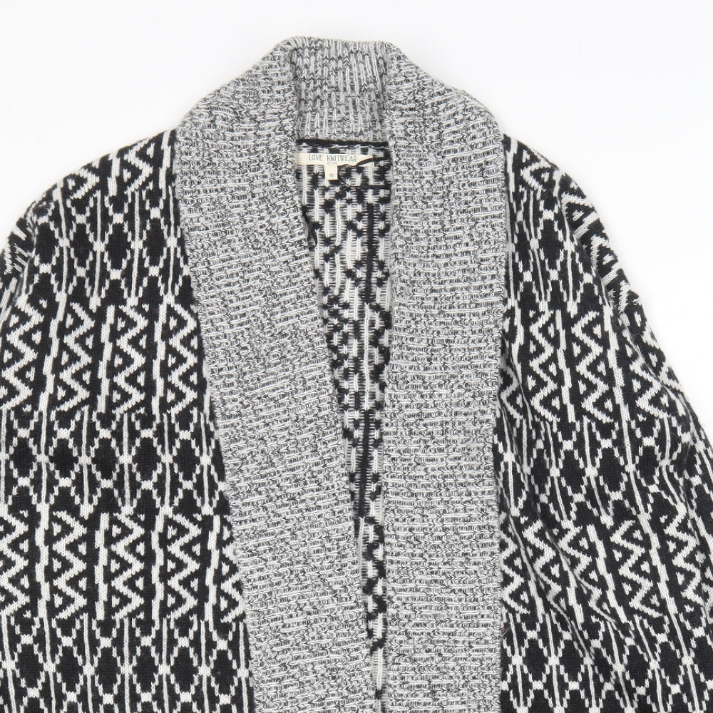 Love Knitwear  Womens Black V-Neck Geometric Acrylic Cardigan Jumper Size M