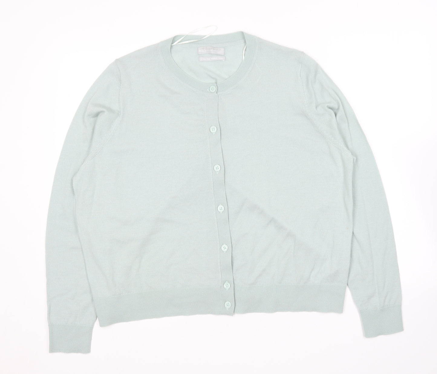 Marks and Spencer Womens Green Round Neck  Wool Cardigan Jumper Size 22