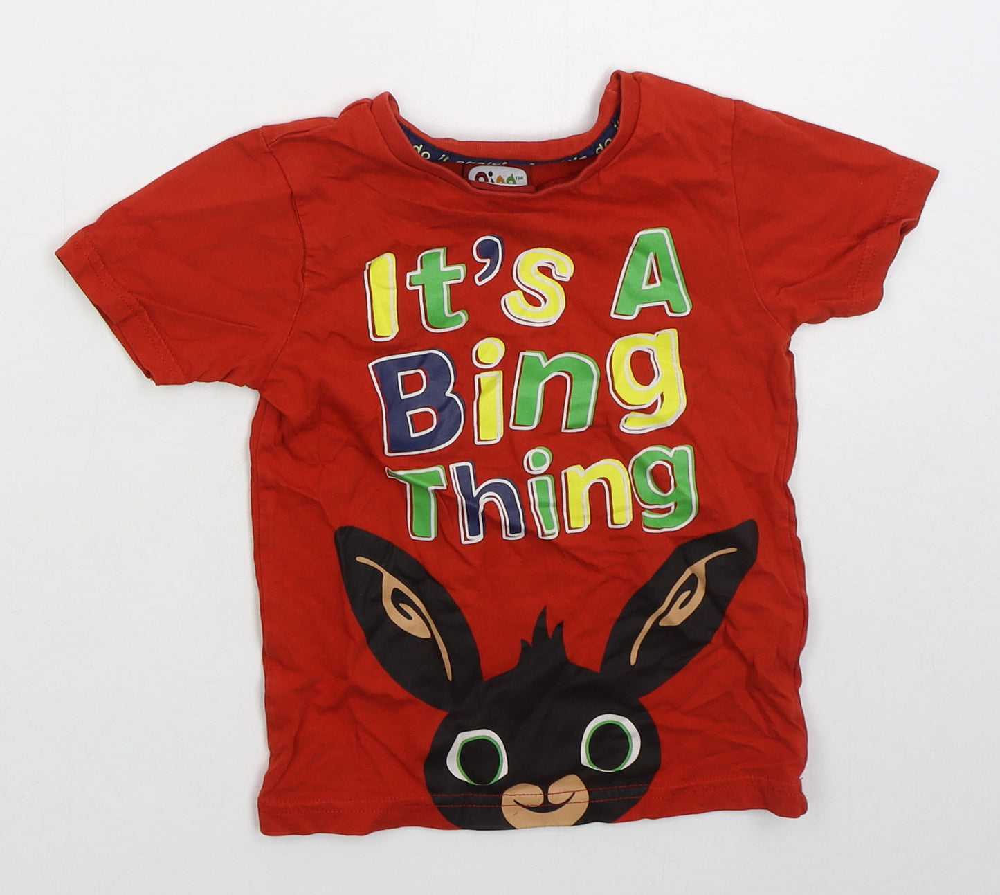 George Boys Red  Cotton Basic T-Shirt Size 3-4 Years Crew Neck Pullover - It's a Bing Thing