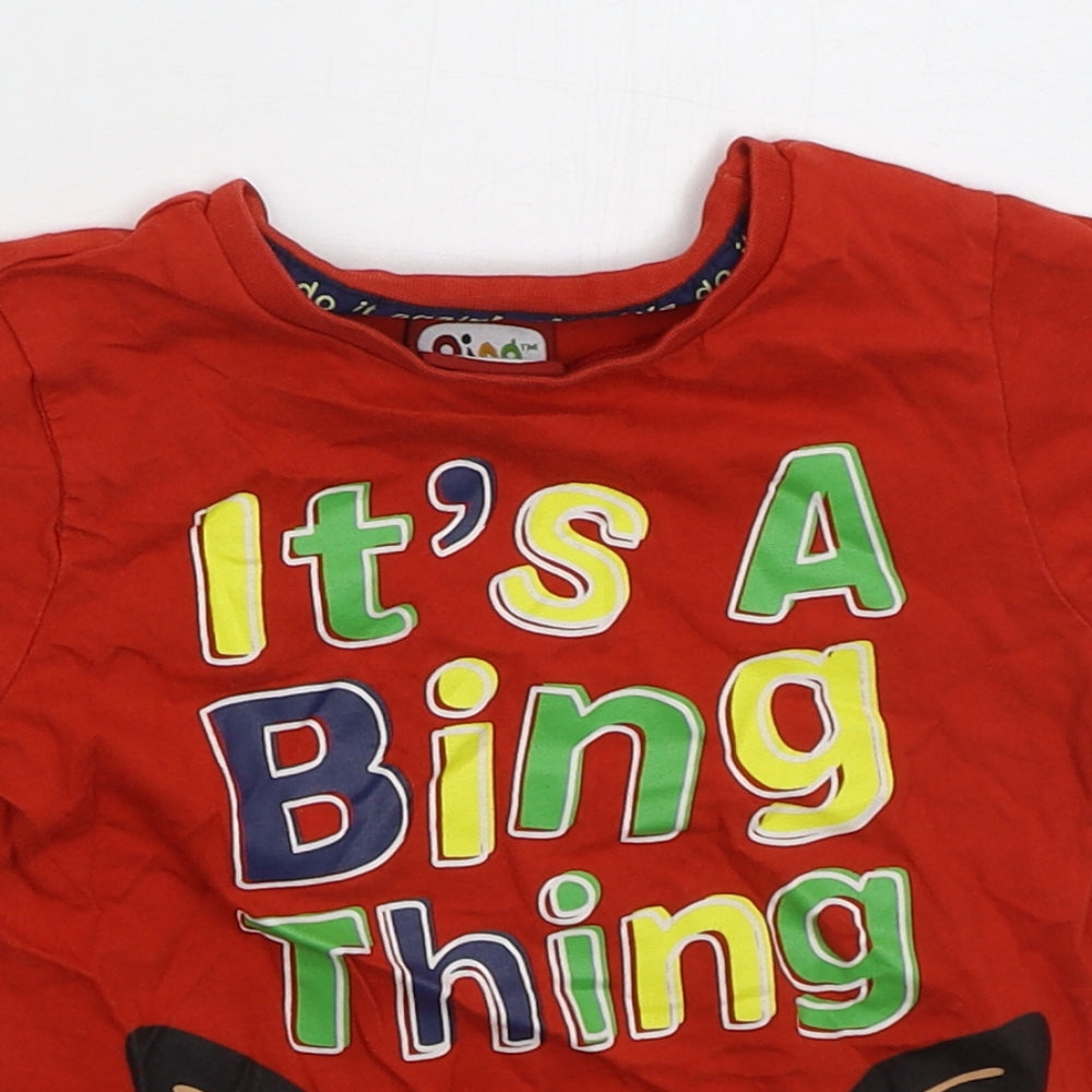 George Boys Red  Cotton Basic T-Shirt Size 3-4 Years Crew Neck Pullover - It's a Bing Thing
