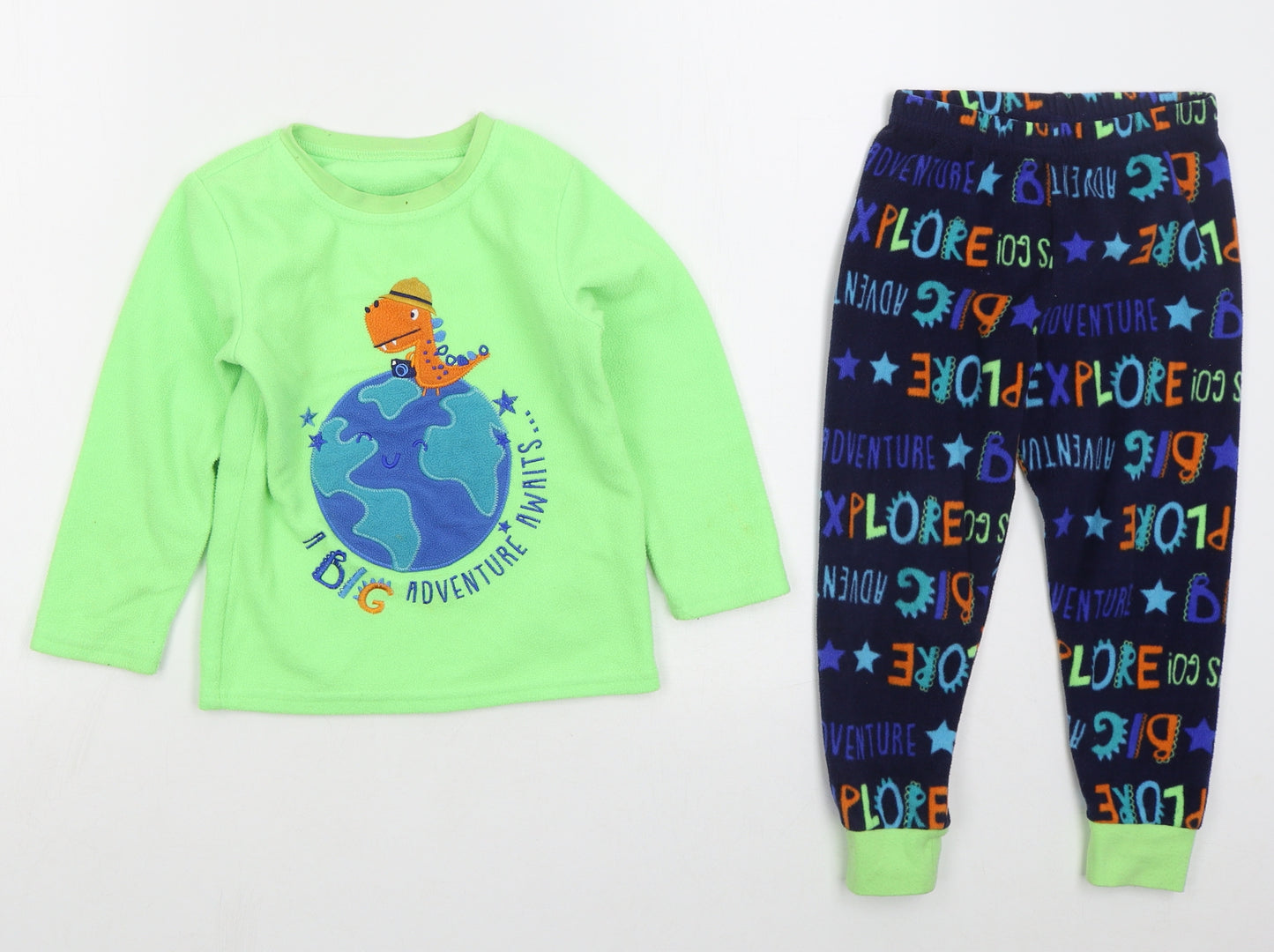 Dunnes Boys Green Solid Polyester  Pyjama Set Size 3-4 Years  Pullover - Dinosaur Big Adventure