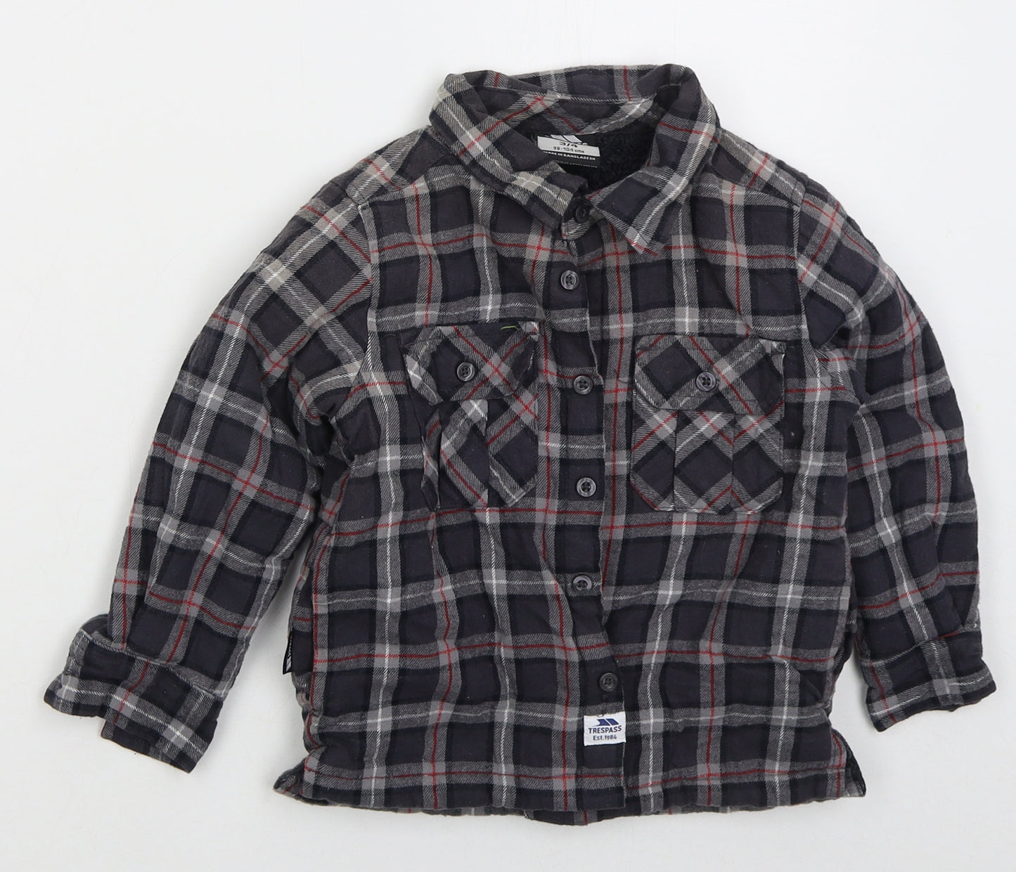 Trespass Boys Grey Check Cotton Basic Button-Up Size 3-4 Years Collared Button