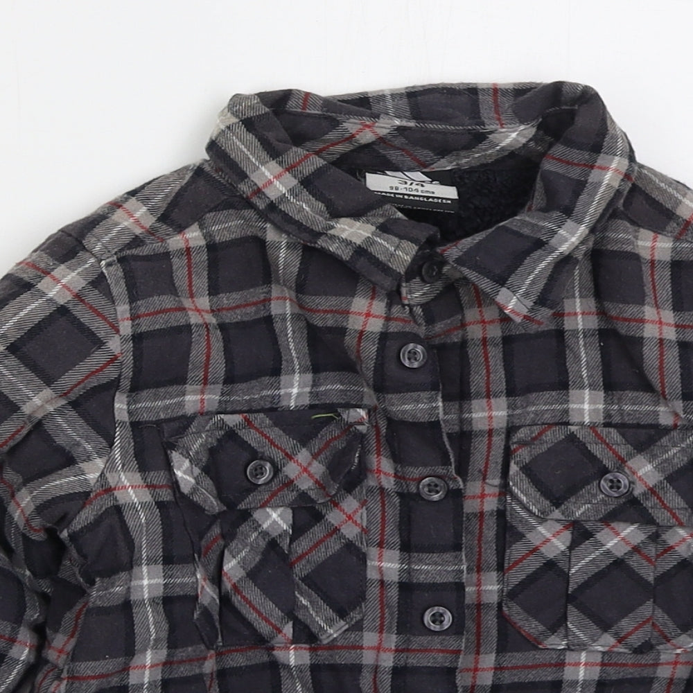 Trespass Boys Grey Check Cotton Basic Button-Up Size 3-4 Years Collared Button
