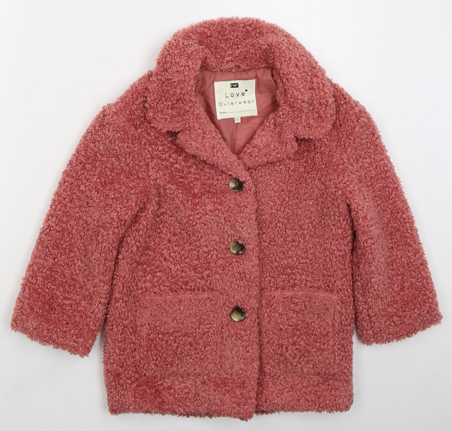 F&F Girls Pink   Pea Coat Coat Size 6-7 Years  Button