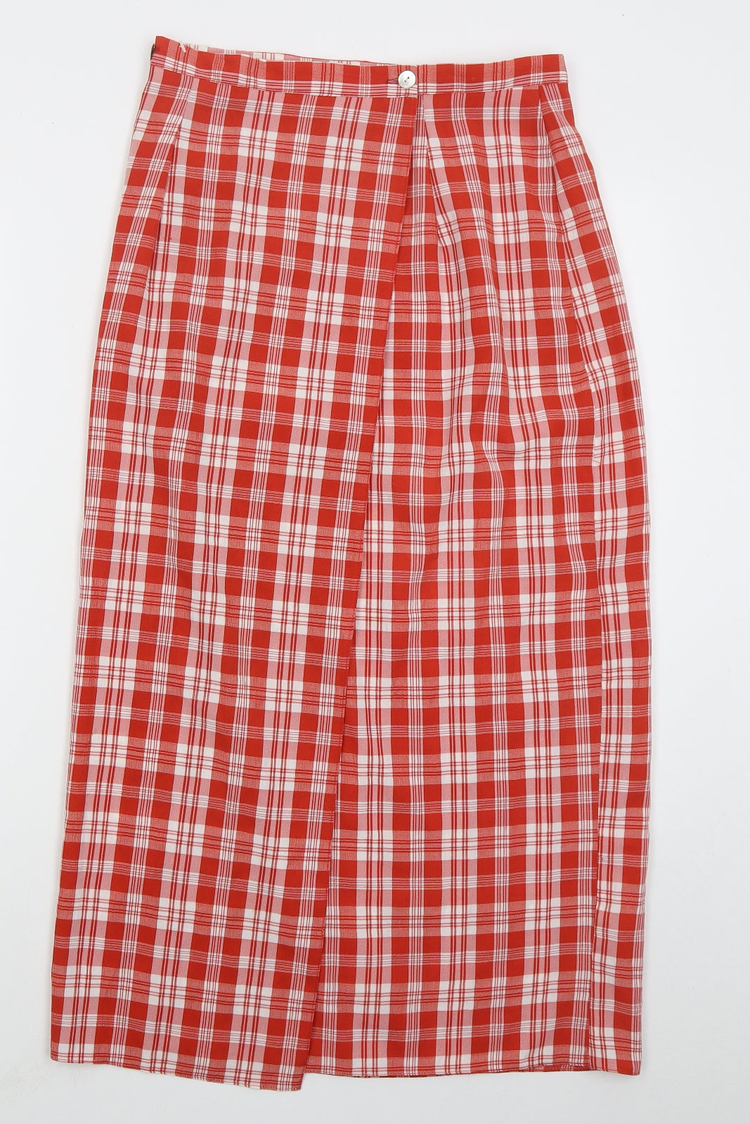 Preworb Womens Red Check Cotton Wrap Skirt Size 12   Button