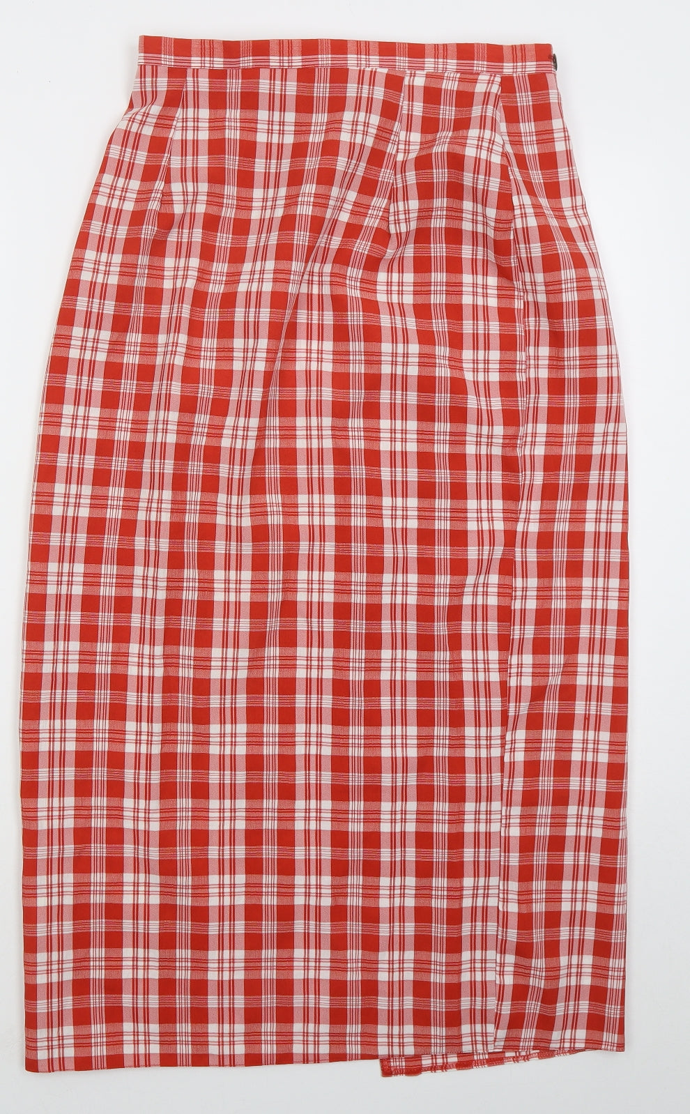 Preworb Womens Red Check Cotton Wrap Skirt Size 12   Button