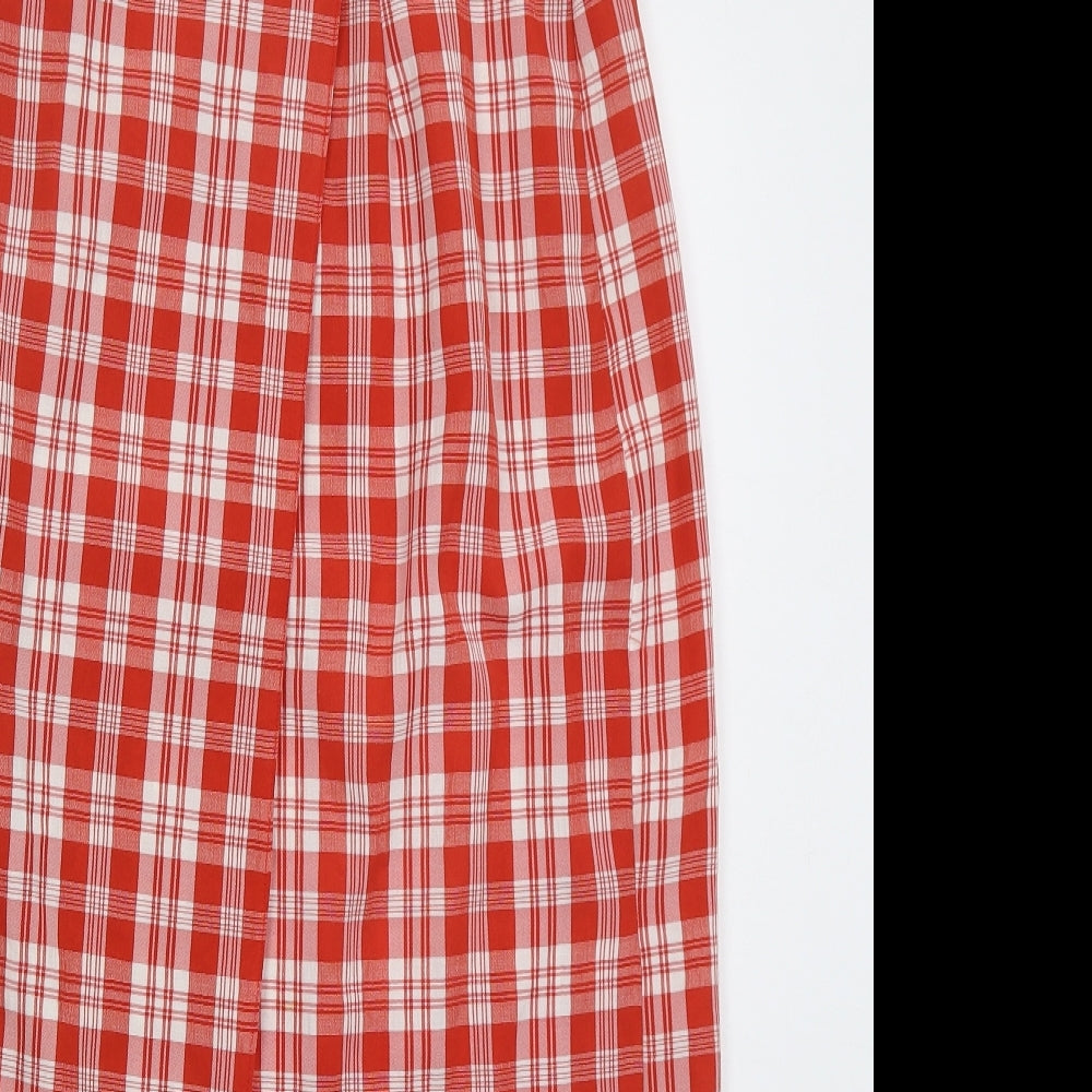 Preworb Womens Red Check Cotton Wrap Skirt Size 12   Button