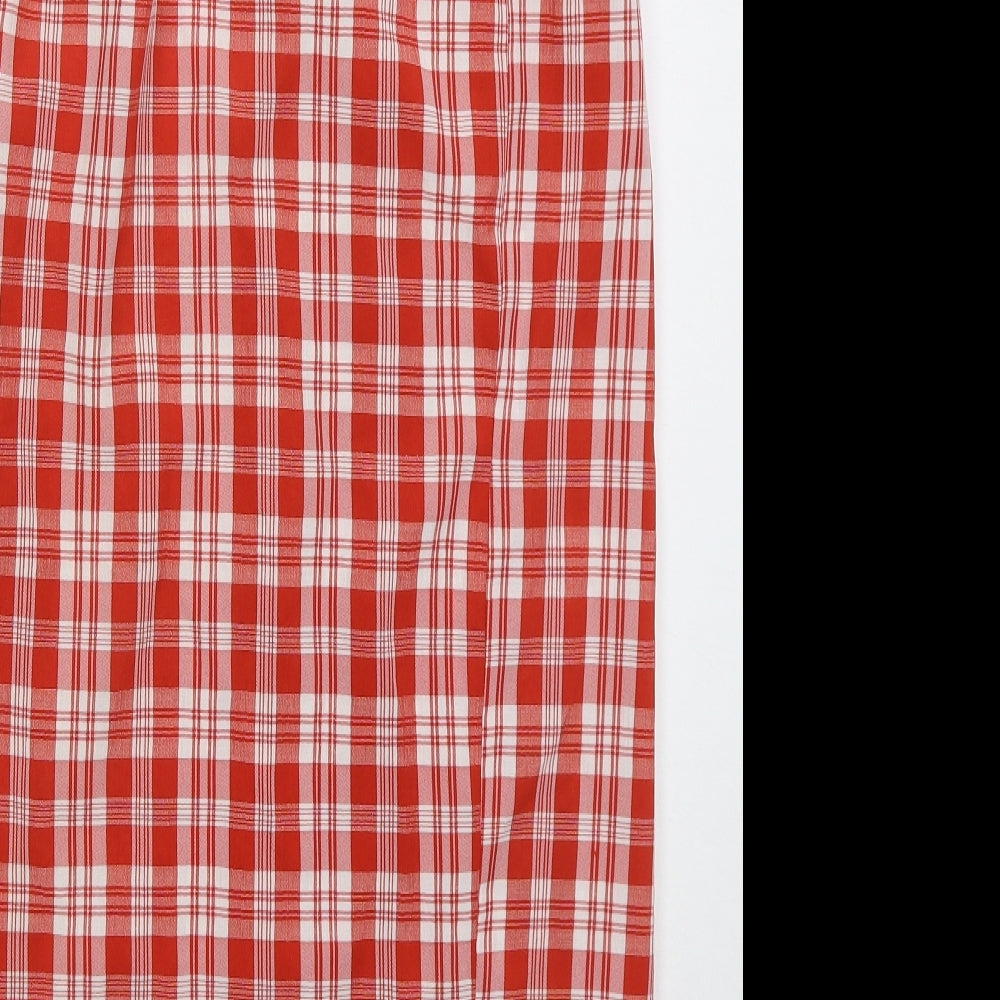 Preworb Womens Red Check Cotton Wrap Skirt Size 12   Button