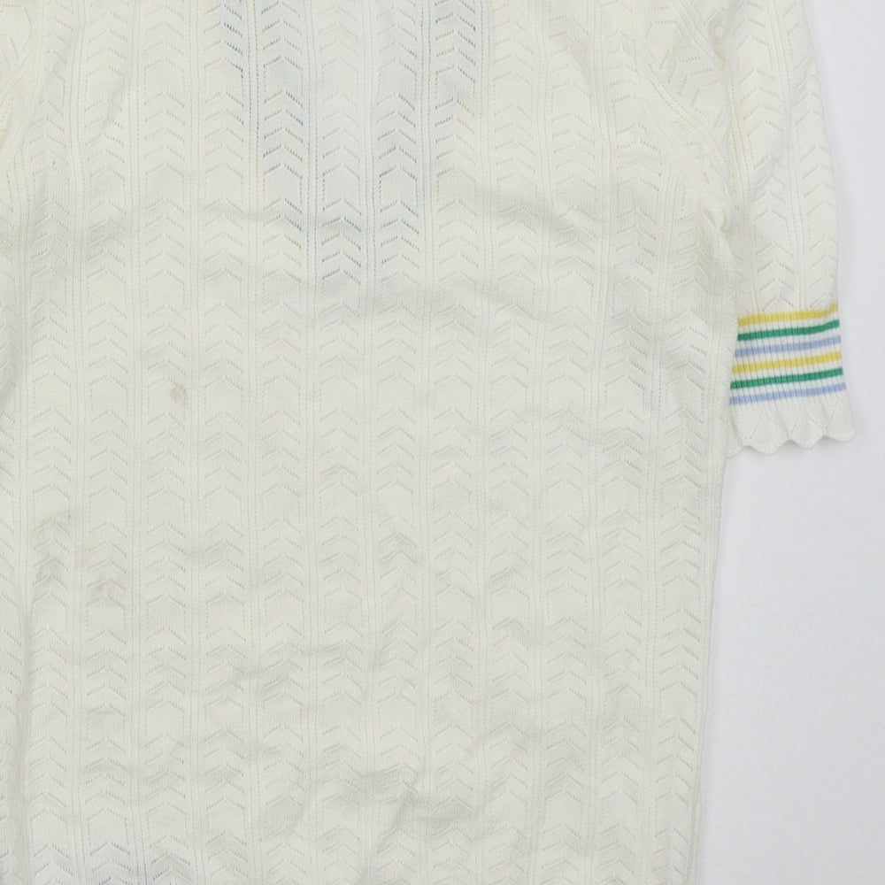 Miss Selfridge Womens White V-Neck Striped Viscose Pullover Jumper Size 8