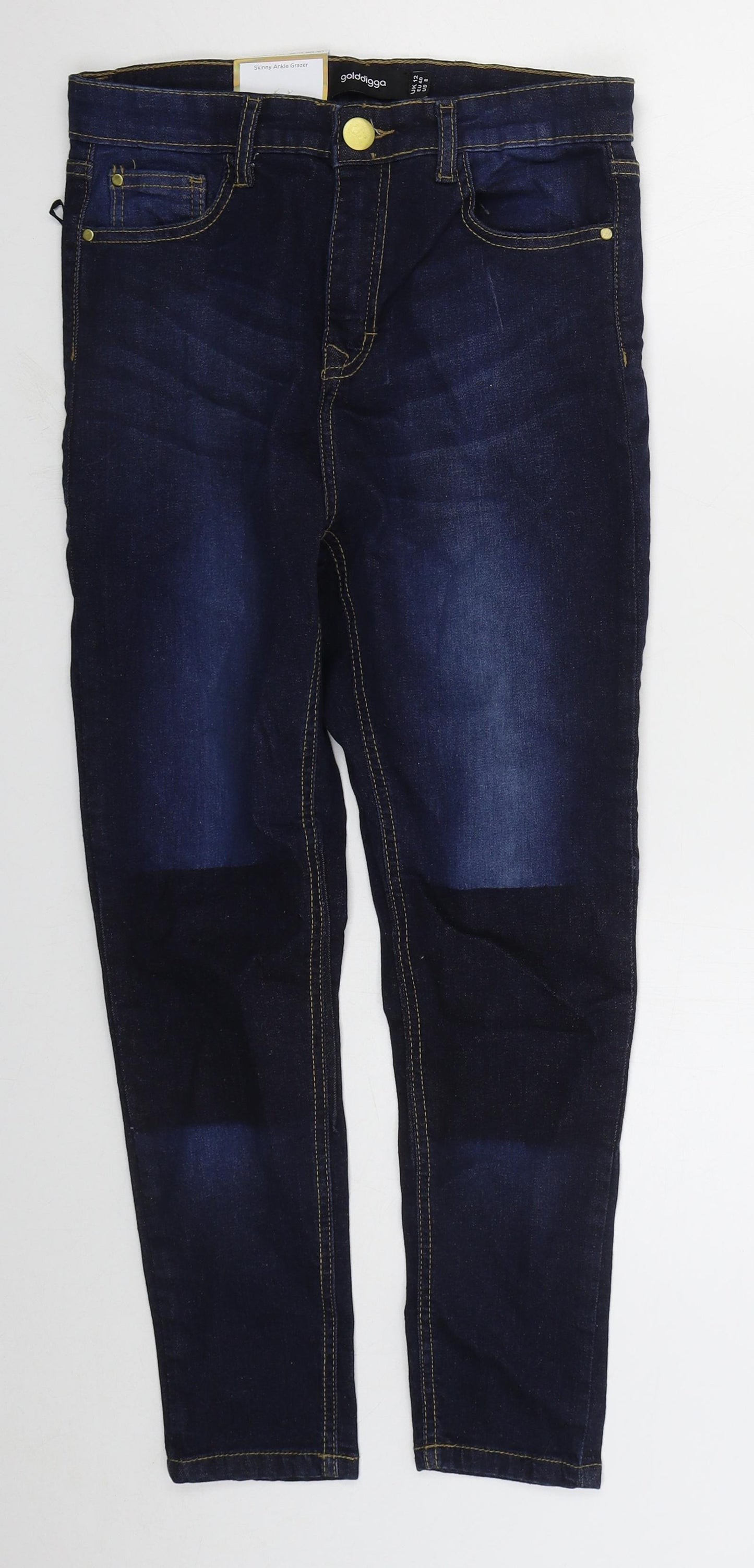 Goldigga Womens Blue  Cotton Skinny Jeans Size 12 L24 in Regular Button