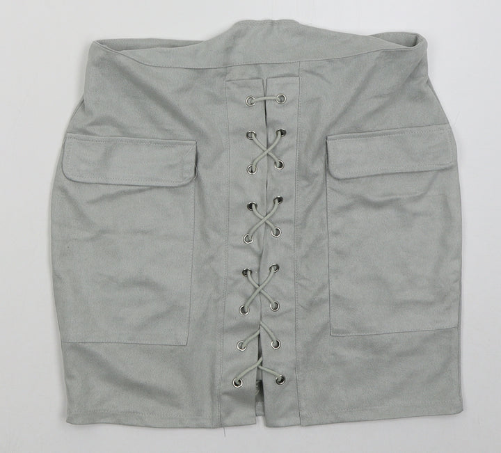 BKMGC Womens Grey  Polyester Mini Skirt Size M   Zip