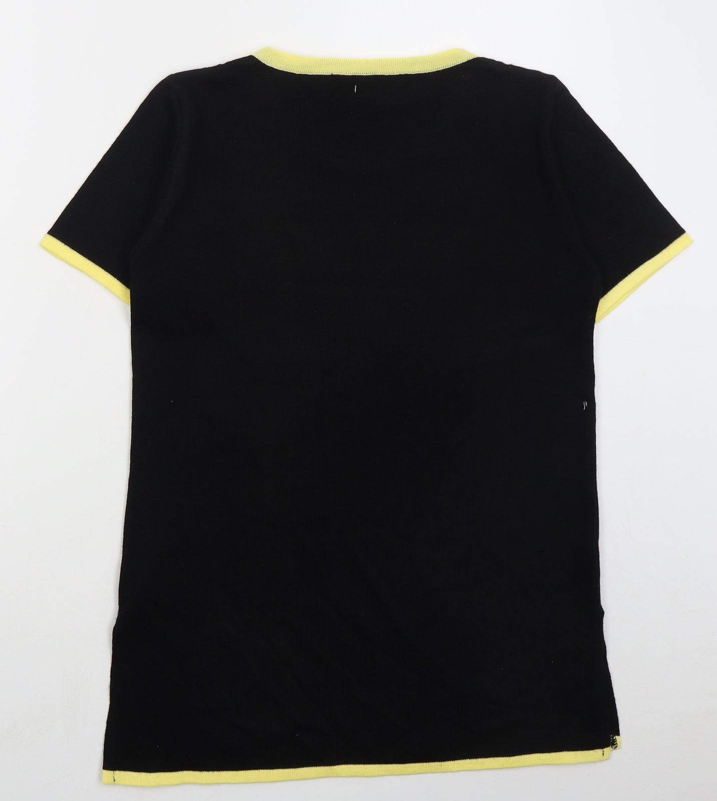 Afibel Womens Black Crew Neck Striped Acrylic Pullover Jumper Size 10   - Yellow
