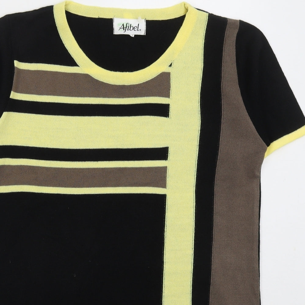 Afibel Womens Black Crew Neck Striped Acrylic Pullover Jumper Size 10   - Yellow