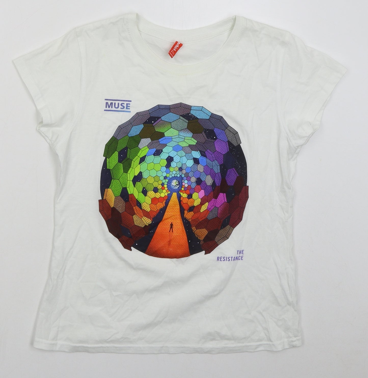 Fanshirt Womens White  Cotton Basic T-Shirt Size L Crew Neck - Muse