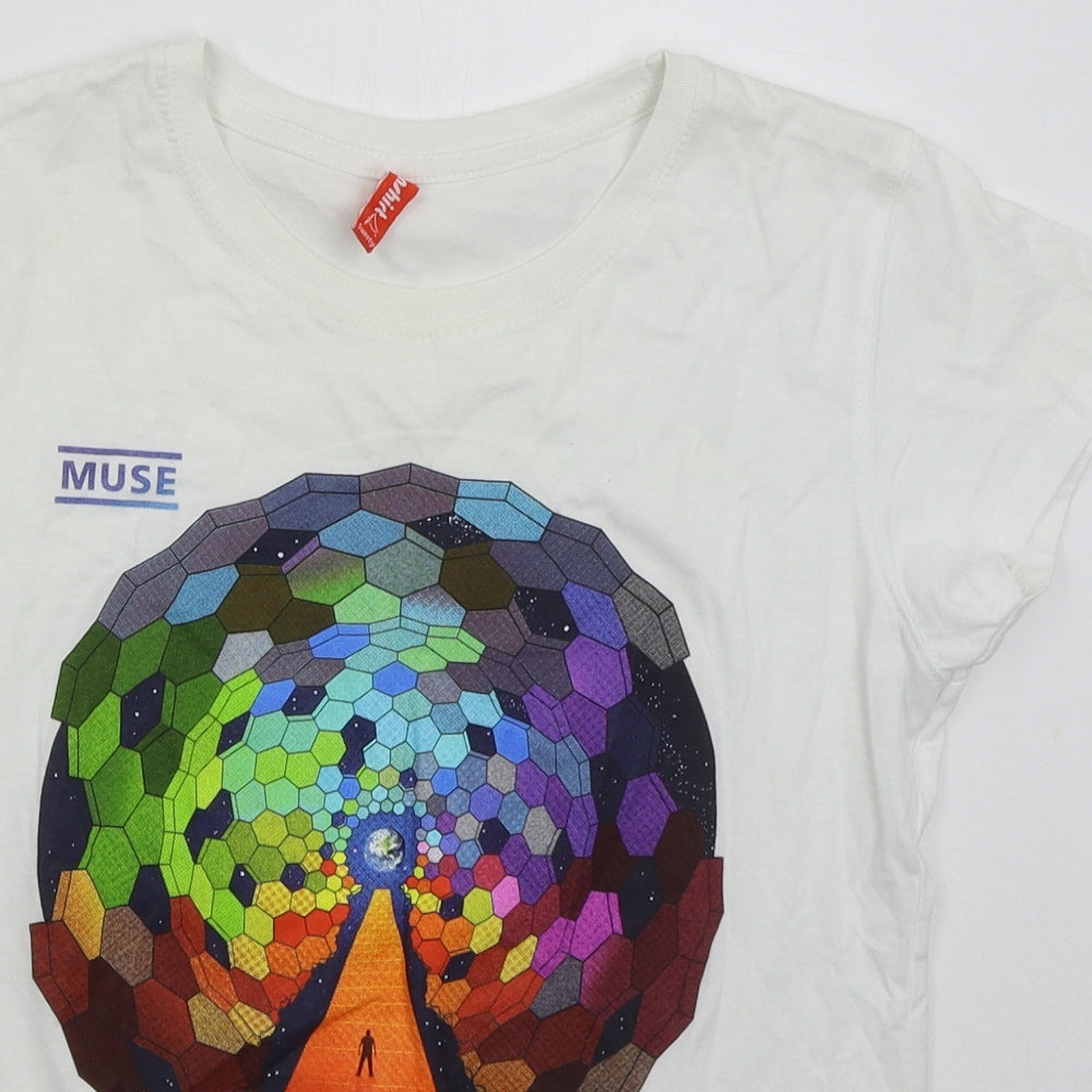 Fanshirt Womens White  Cotton Basic T-Shirt Size L Crew Neck - Muse