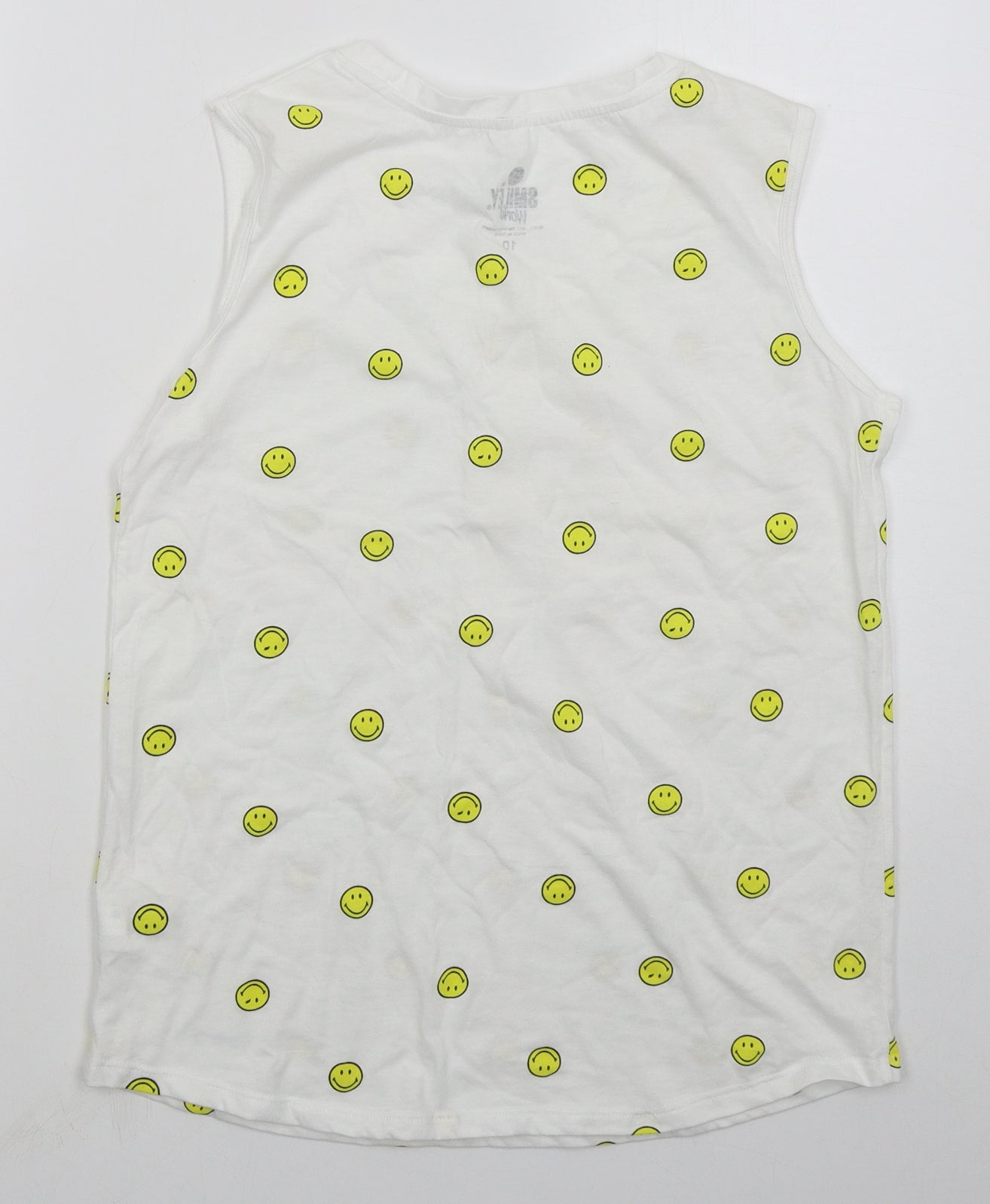 Smiley World Womens White  Cotton Basic Tank Size 10 Crew Neck - Smiley Face
