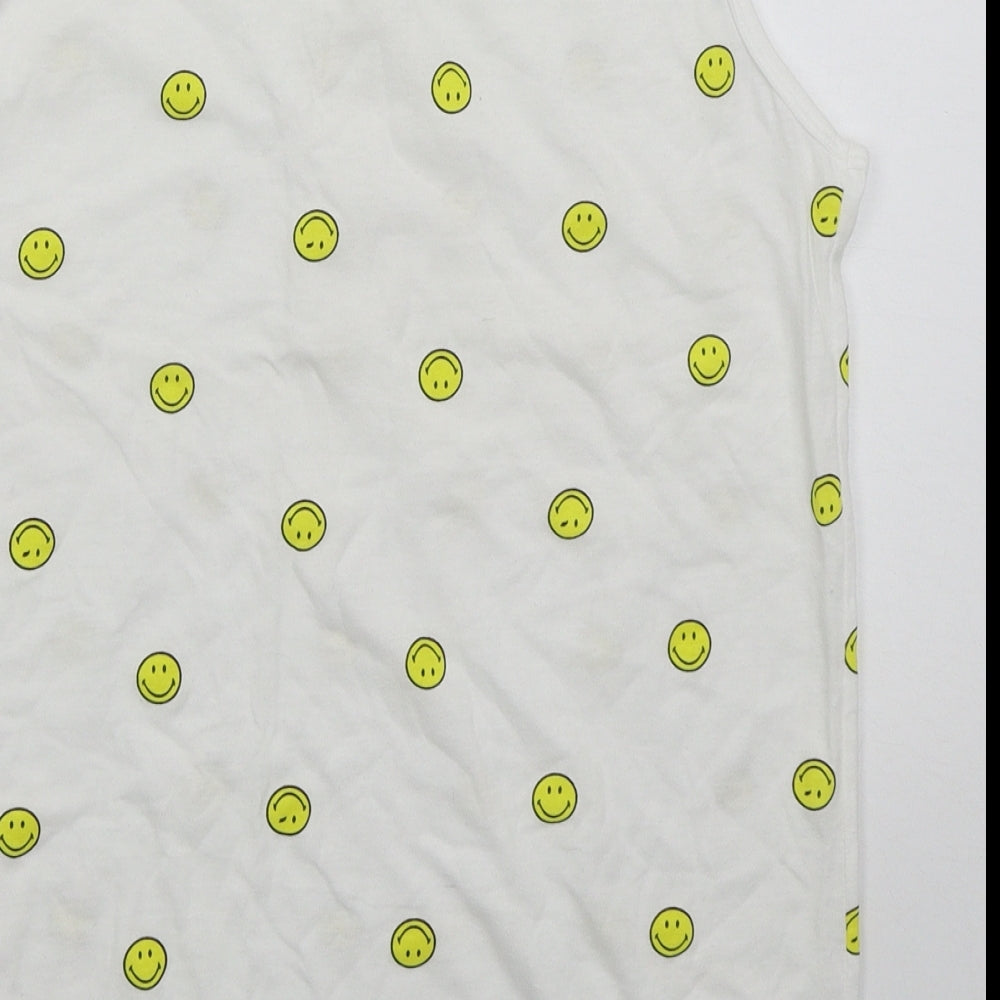 Smiley World Womens White  Cotton Basic Tank Size 10 Crew Neck - Smiley Face