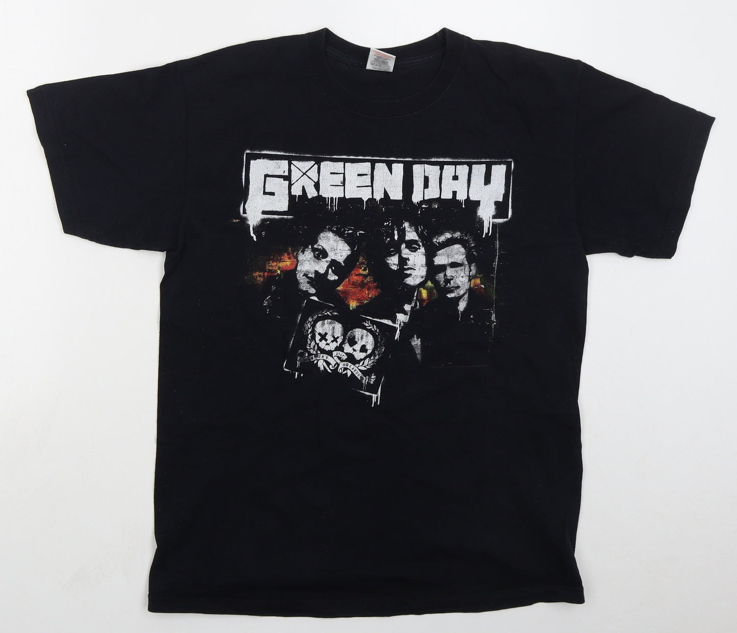 Fruit of the Loom Mens Black  Cotton  T-Shirt Size M Crew Neck  - Green Day