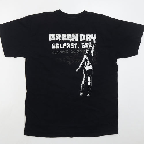 Fruit of the Loom Mens Black  Cotton  T-Shirt Size M Crew Neck  - Green Day