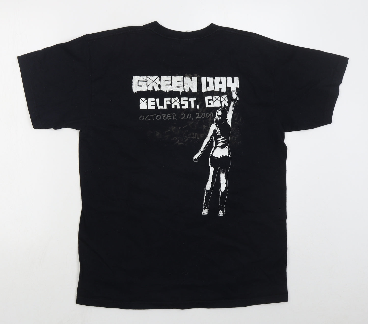 Fruit of the Loom Mens Black  Cotton  T-Shirt Size M Crew Neck  - Green Day