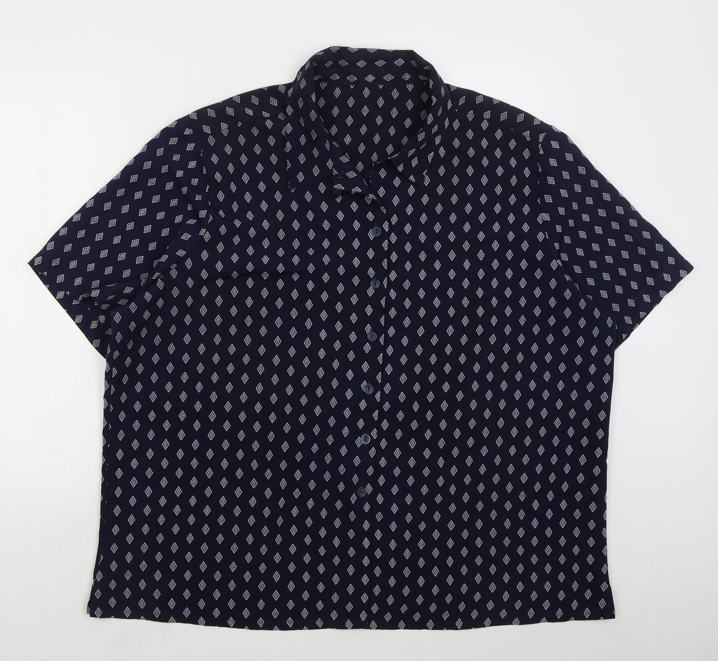 Alexandra Womens Blue Geometric Polyester Basic Button-Up Size 24 Collared