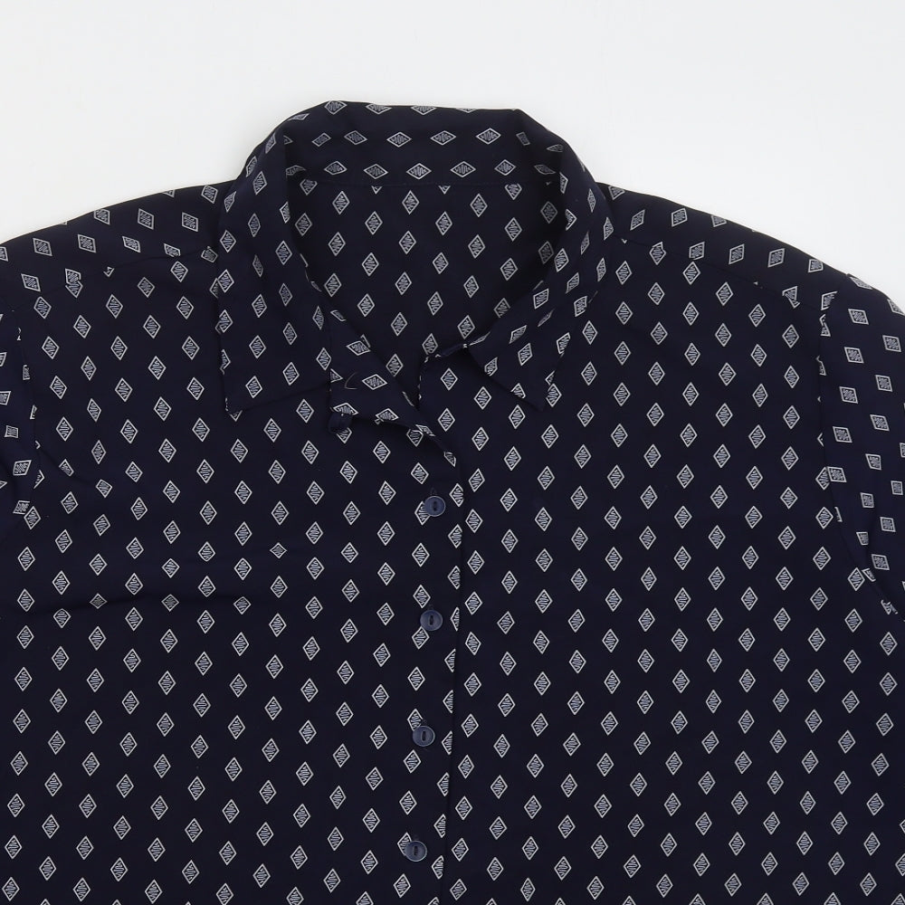 Alexandra Womens Blue Geometric Polyester Basic Button-Up Size 24 Collared
