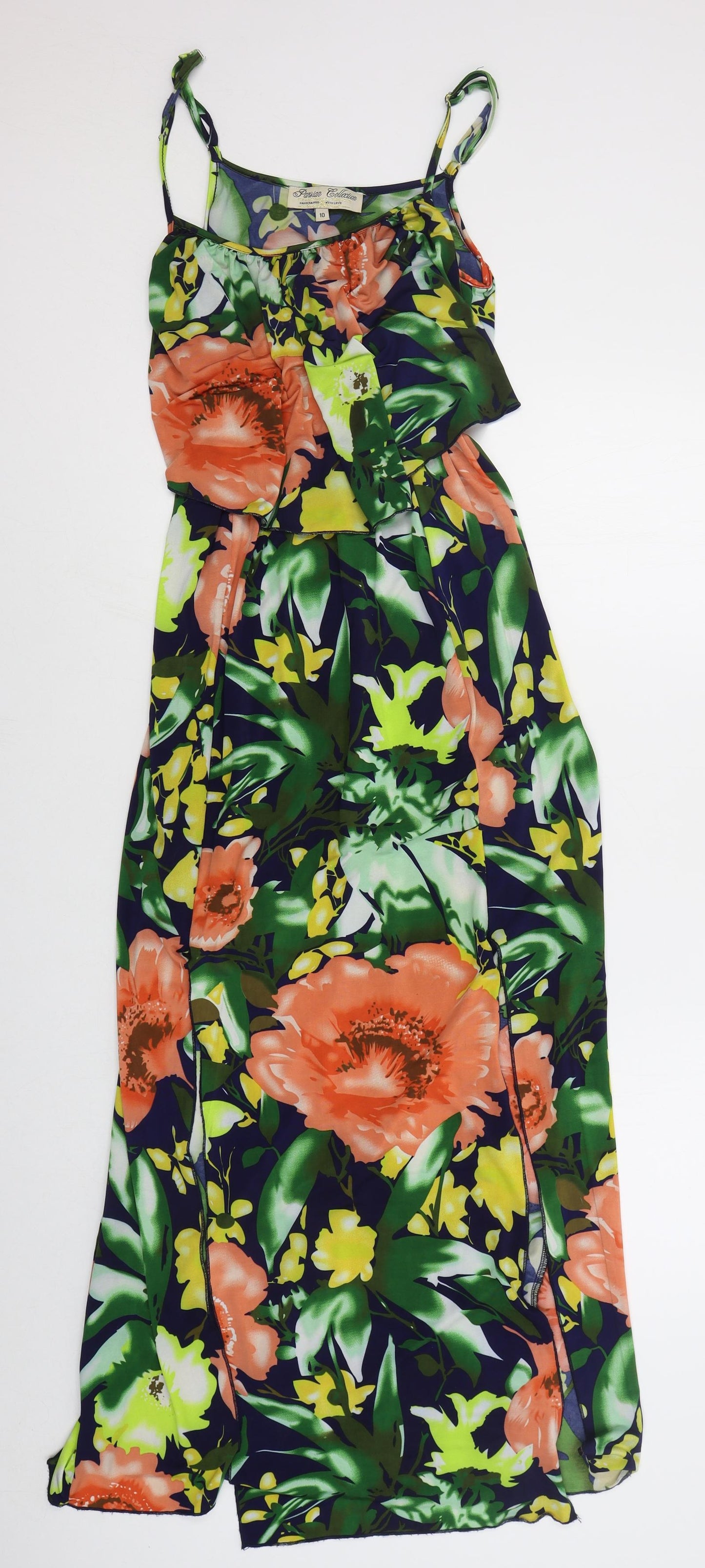 Parisian Collection Womens Blue Floral Polyester Maxi  Size 10  Scoop Neck Pullover