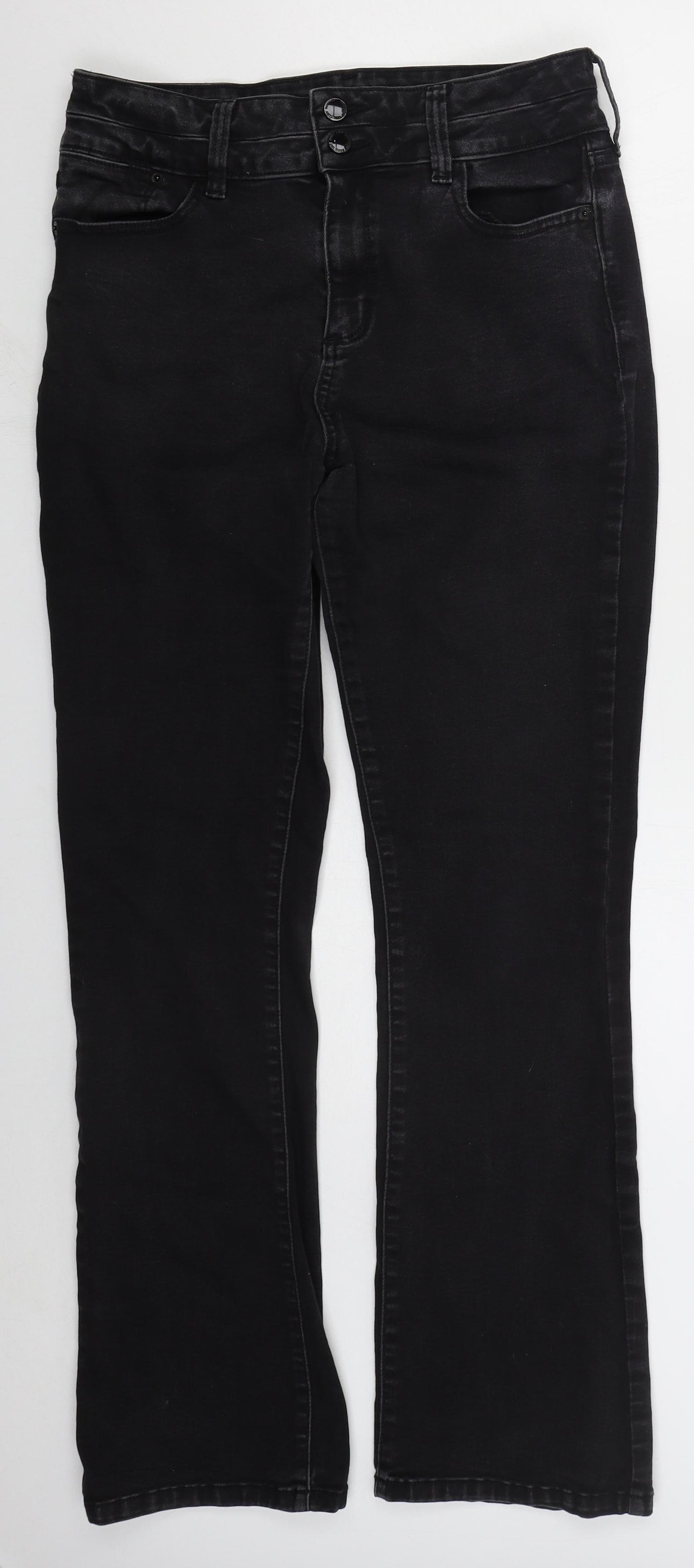 F&F Womens Black  Cotton Straight Jeans Size 14 L31 in Regular Button