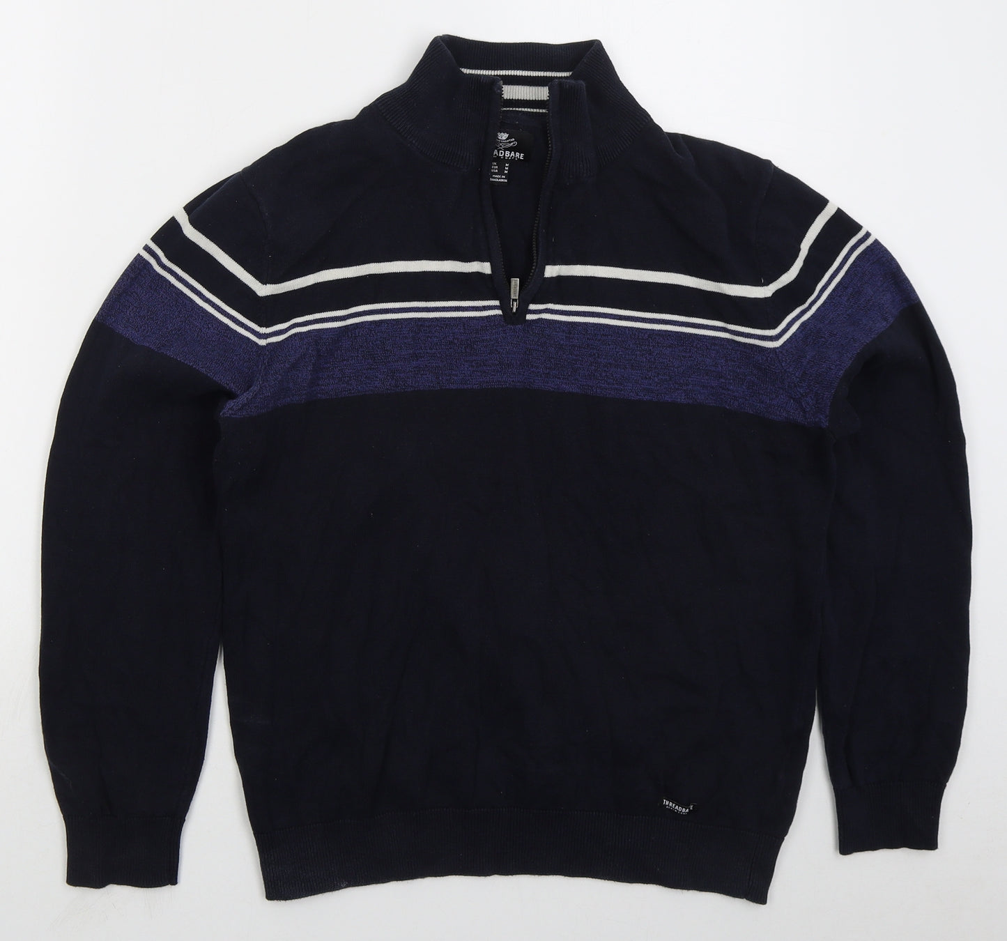 Threadbare Mens Blue High Neck Striped Cotton Pullover Jumper Size M