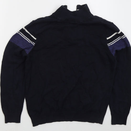 Threadbare Mens Blue High Neck Striped Cotton Pullover Jumper Size M