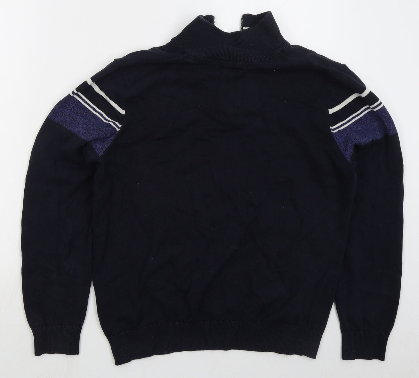 Threadbare Mens Blue High Neck Striped Cotton Pullover Jumper Size M
