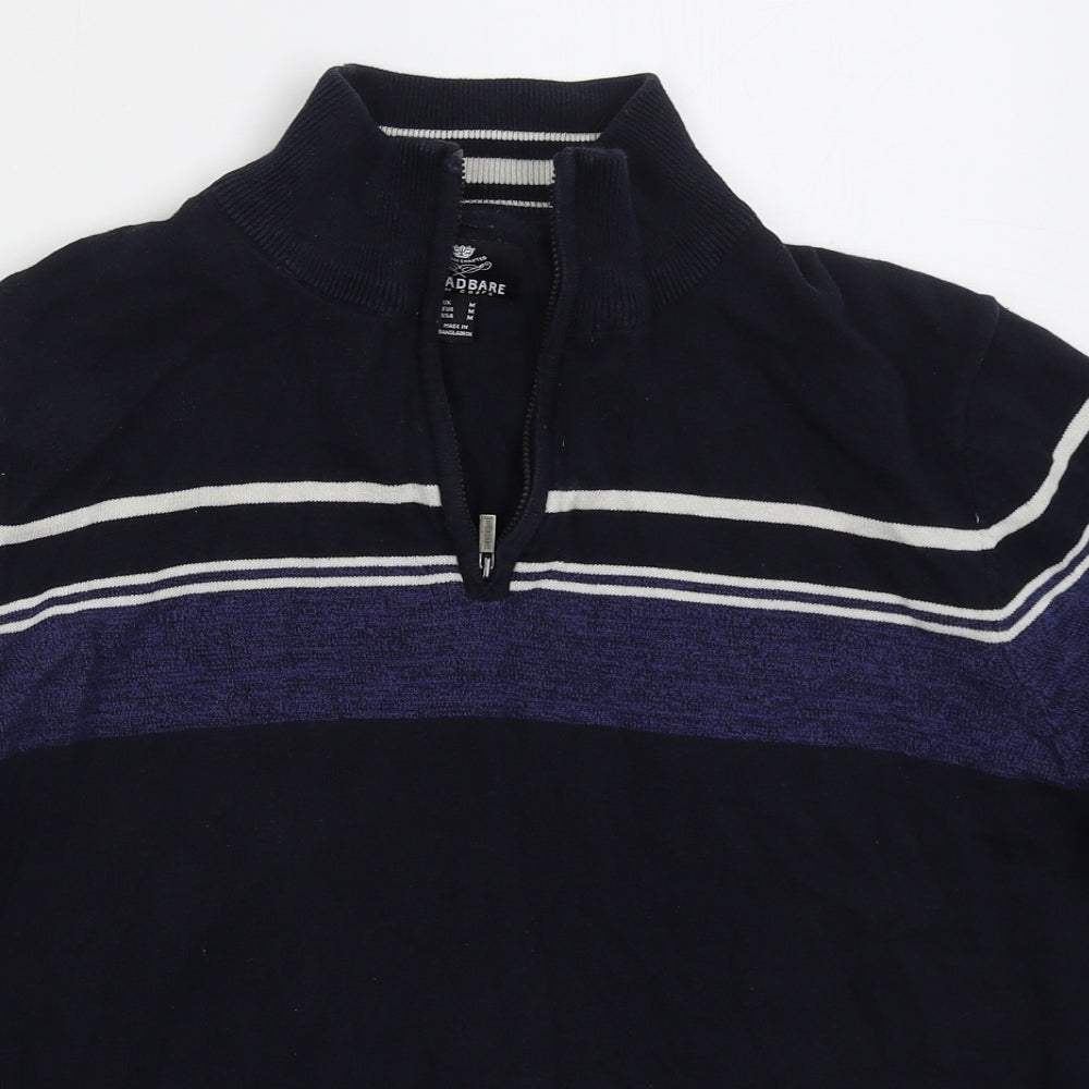 Threadbare Mens Blue High Neck Striped Cotton Pullover Jumper Size M
