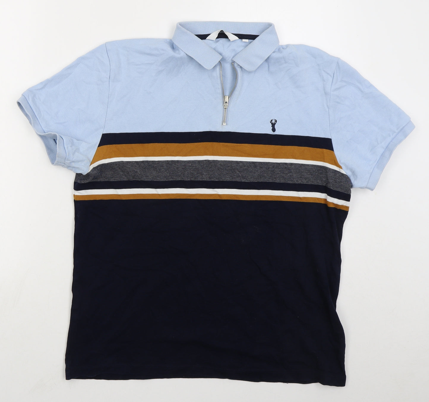 NEXT Mens Blue Striped Cotton  Polo Size M Collared Pullover