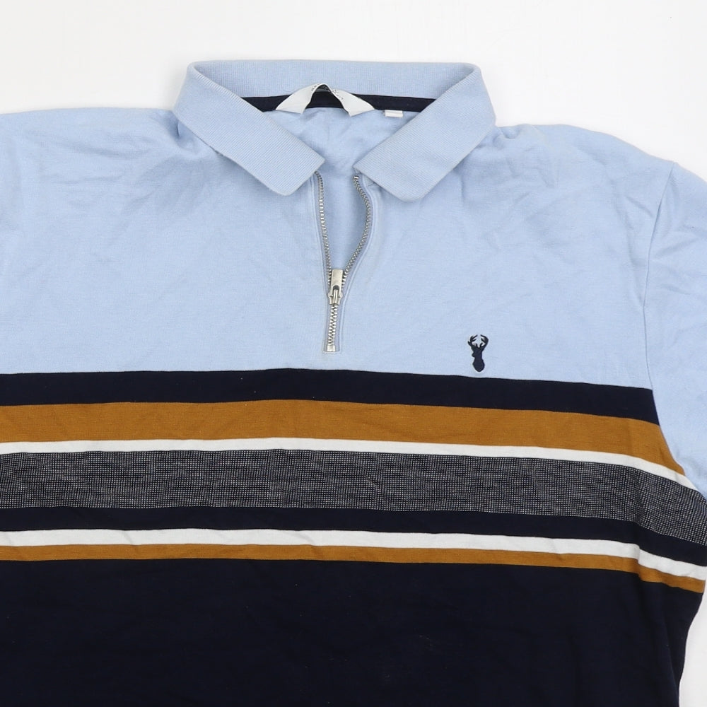 NEXT Mens Blue Striped Cotton  Polo Size M Collared Pullover