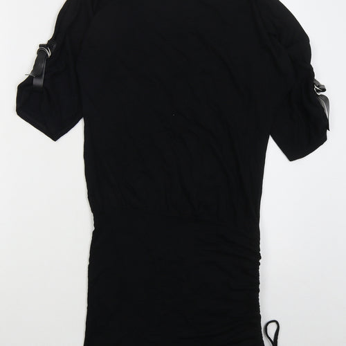 Look Womens Black  Viscose T-Shirt Dress  Size 8  Boat Neck Pullover