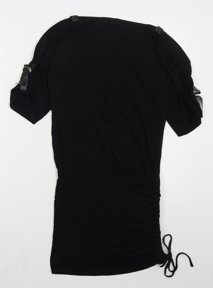 Look Womens Black  Viscose T-Shirt Dress  Size 8  Boat Neck Pullover