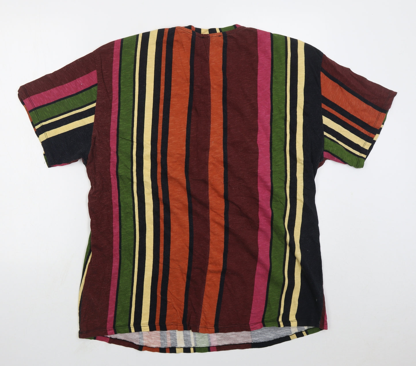 Zara Womens Multicoloured Striped Cotton Basic T-Shirt Size L Crew Neck
