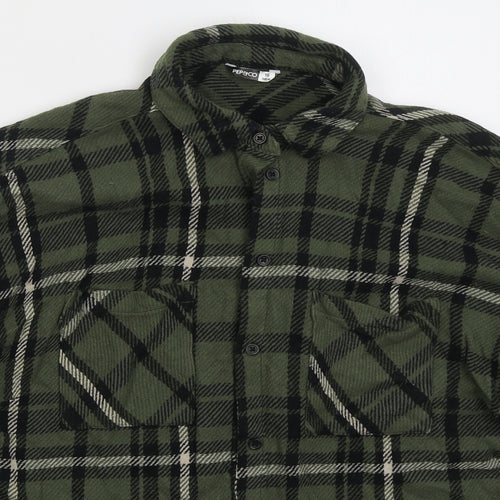 Pep&Co Womens Green Check Cotton Basic Button-Up Size 16 Collared