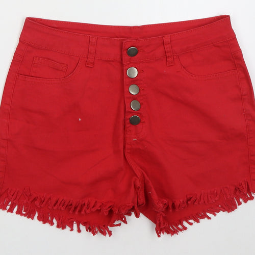 Preworn Womens Red  Cotton Hot Pants Shorts Size 30 in  Regular Button