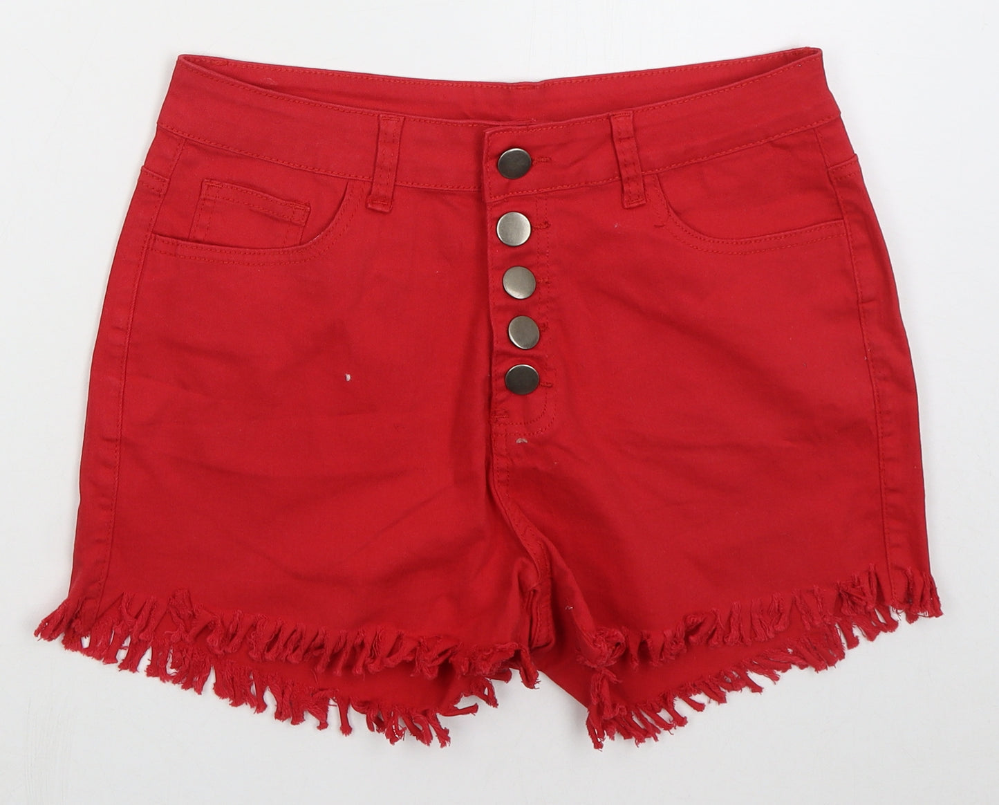 Preworn Womens Red  Cotton Hot Pants Shorts Size 30 in  Regular Button