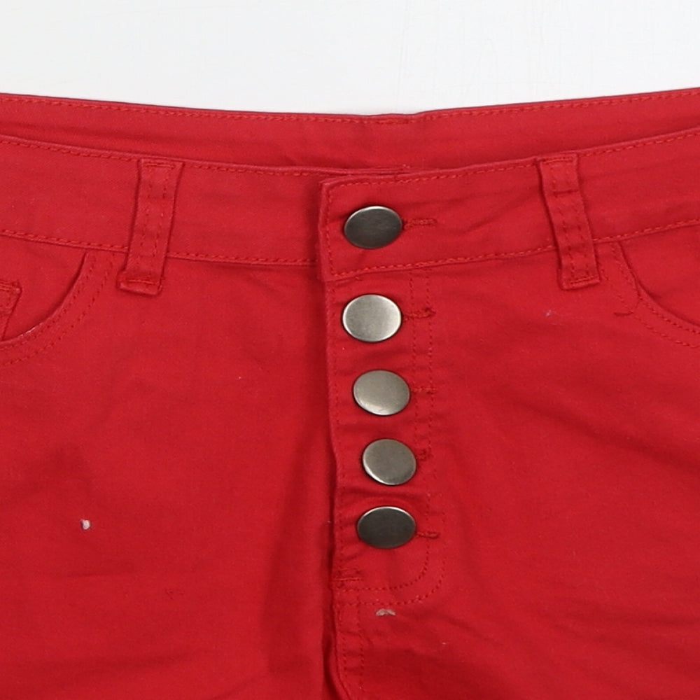Preworn Womens Red  Cotton Hot Pants Shorts Size 30 in  Regular Button